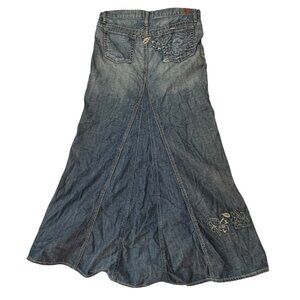 Vintage Guess Denim Maxi Skirt Size 28 Embroidery Floral Pockets Y2K Western